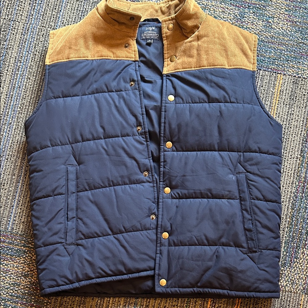 NWOTAGS J. Crew Brown & Navy Cozy Puffer Vest  Men’s M✨EUC ✨Never Worn!!